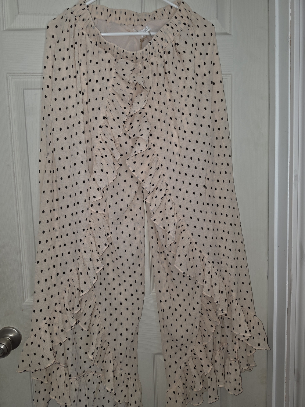 Free the Roses Cream Polka Dot Ruffle Wide-Leg Pants